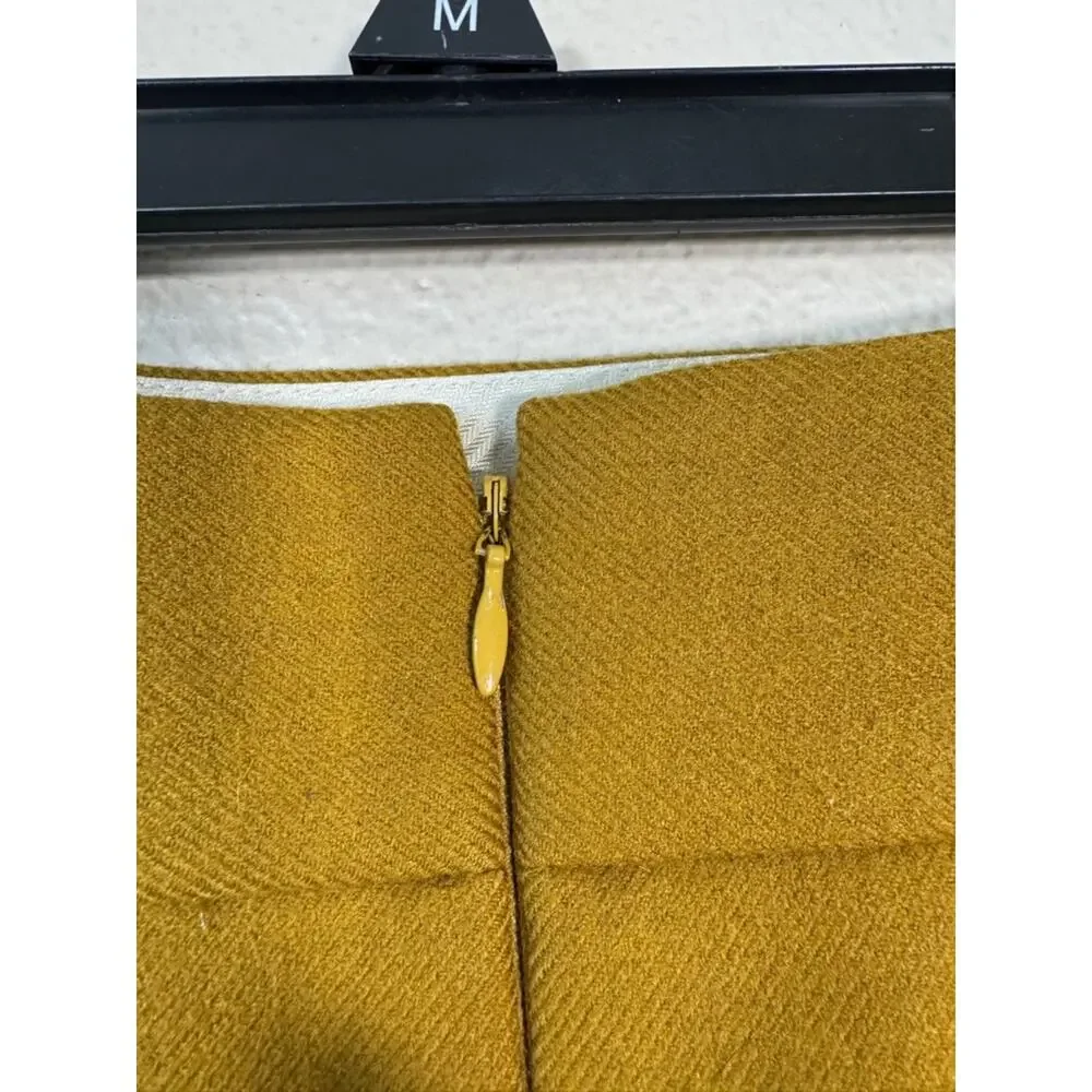 J Crew Mustard Yellow Wool Pencil Skirt Womens 6 Preppy Mini Academia Classic